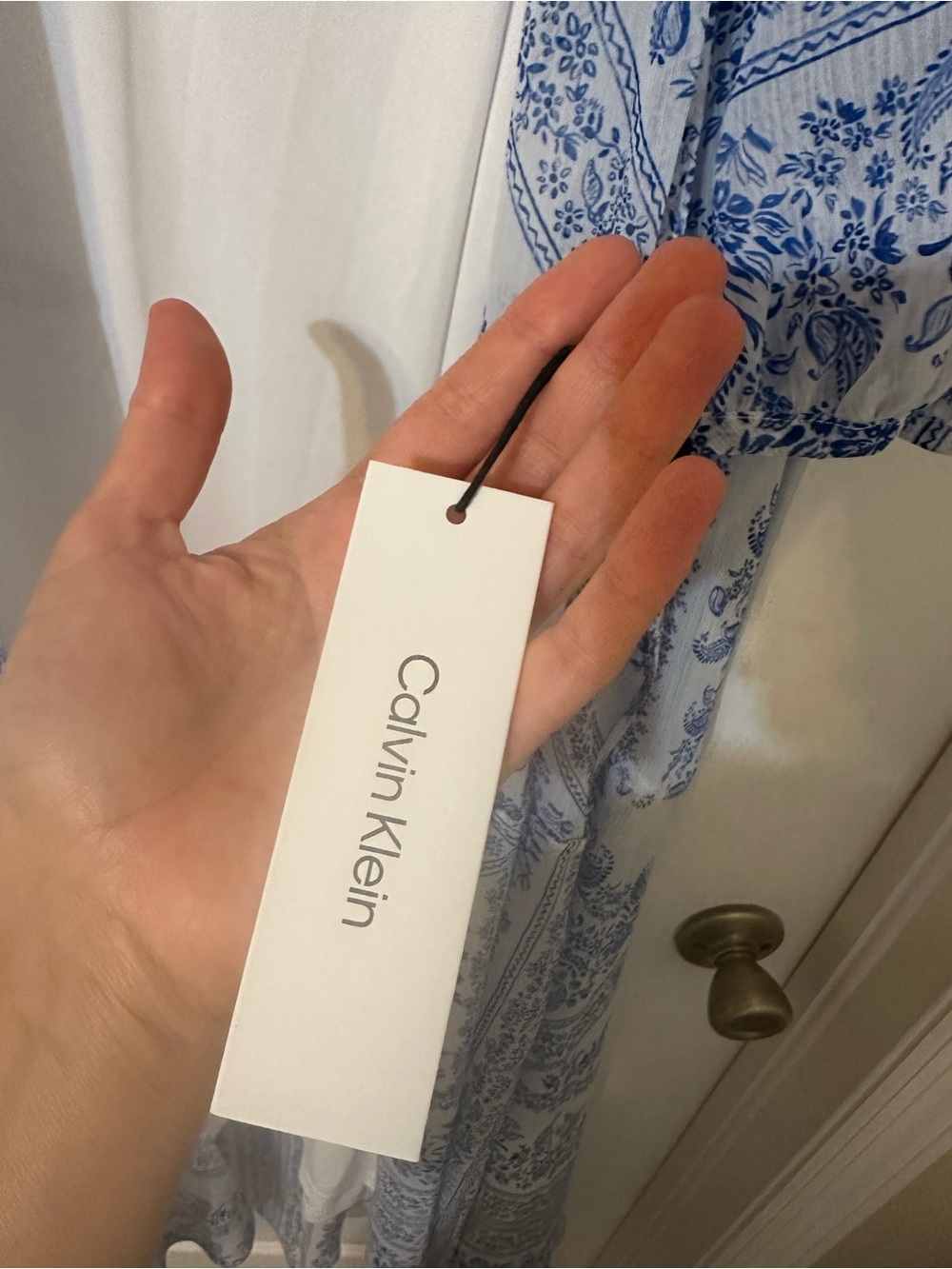 Calvin Klein Light Blue & White Floral Wrap Midi Dress - Picture 8 of 9
